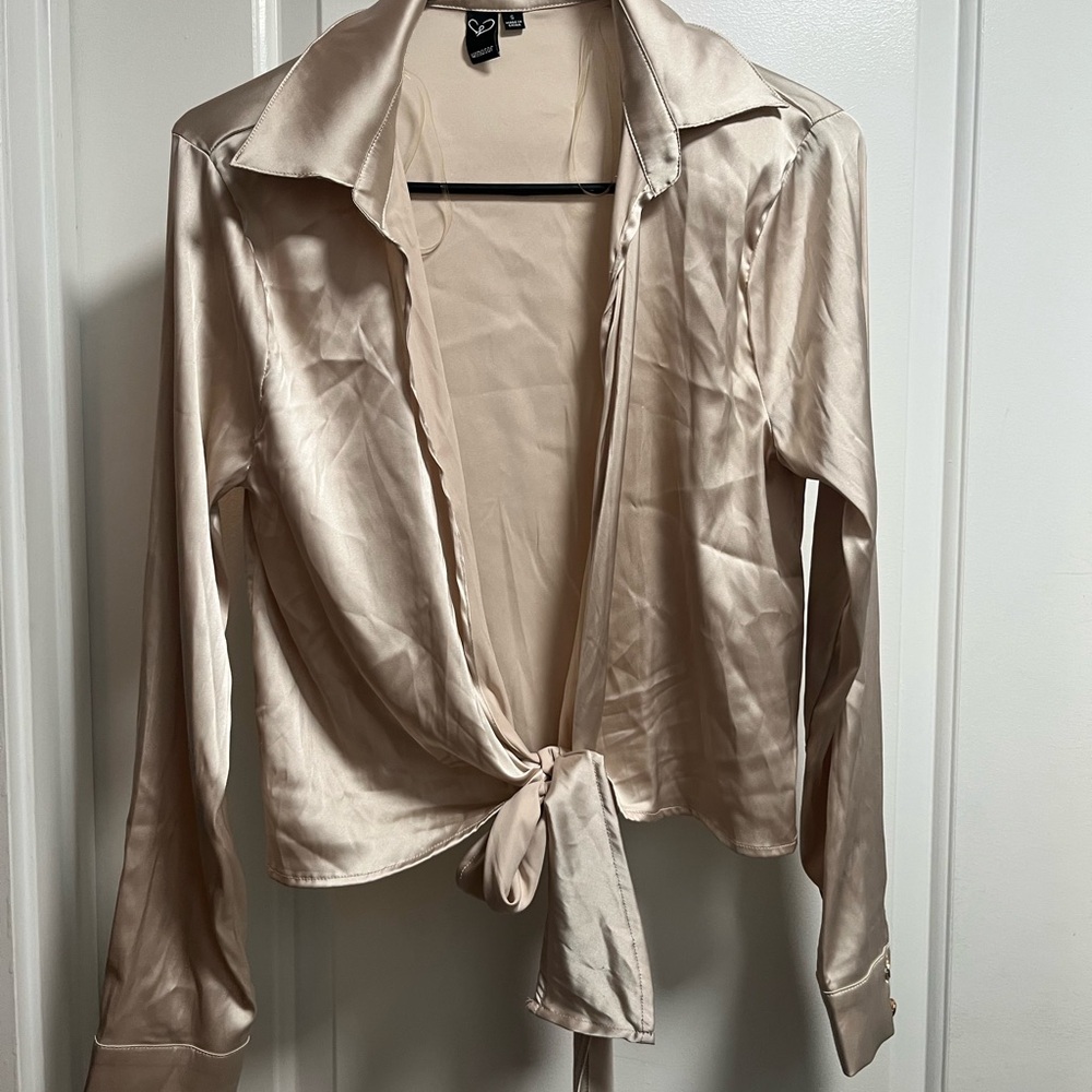 Windsor Satin Cream Tie-Front Blouse